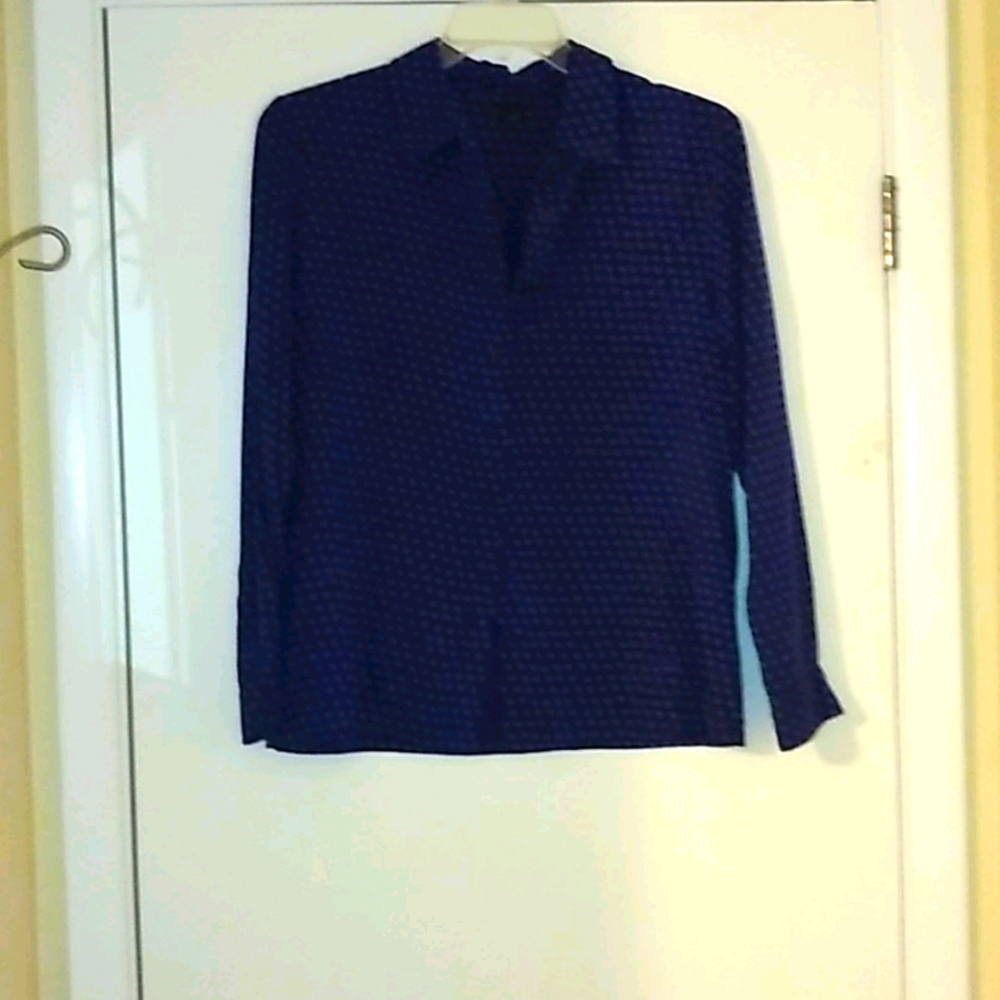 Navy Silk Dotted Button up Blouse